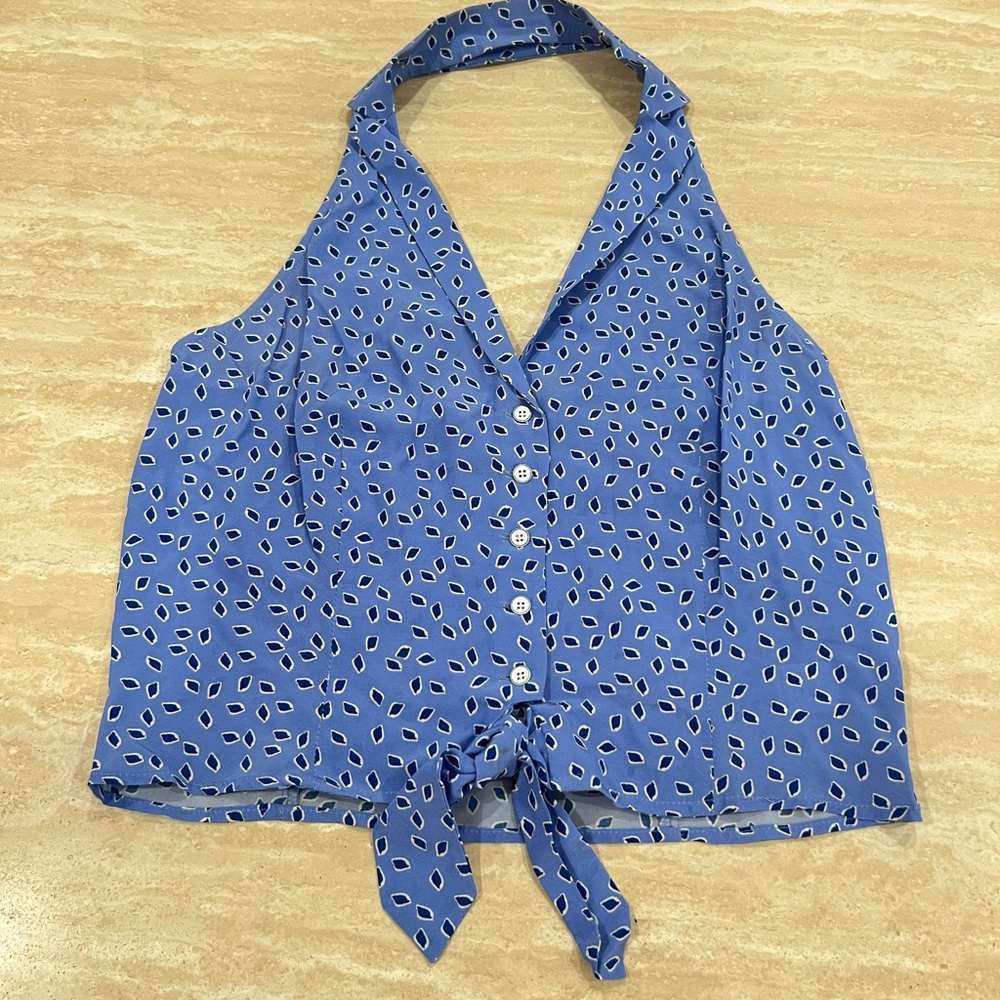 Intermix Silk Blue Halter Top Small